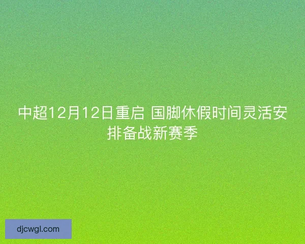 中超12月12日重启 国脚休假时间灵活安排备战新赛季