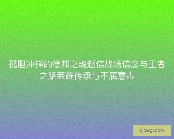 孤胆冲锋的德邦之魂赵信战场信念与王者之路荣耀传承与不屈意志